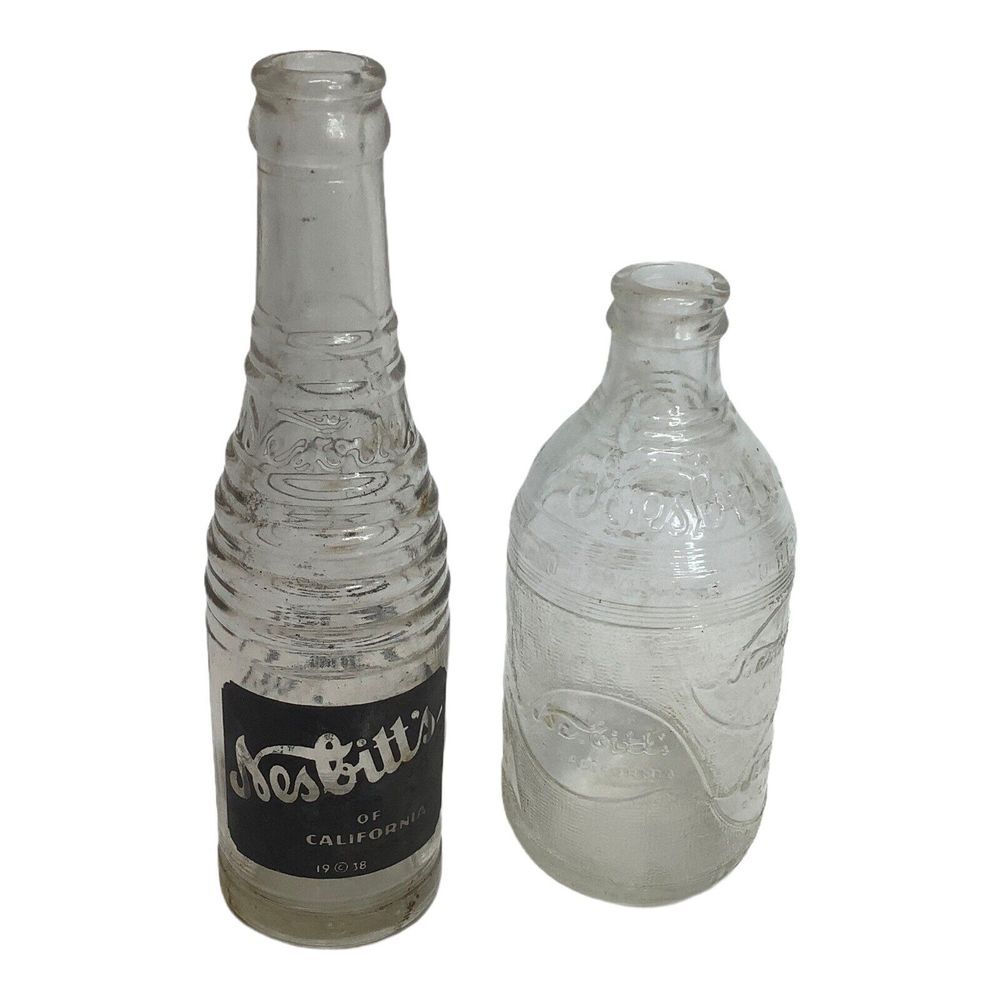 2 Vintage Soda Bottle Nesbitt's Of California Black Label Clear Label 1938